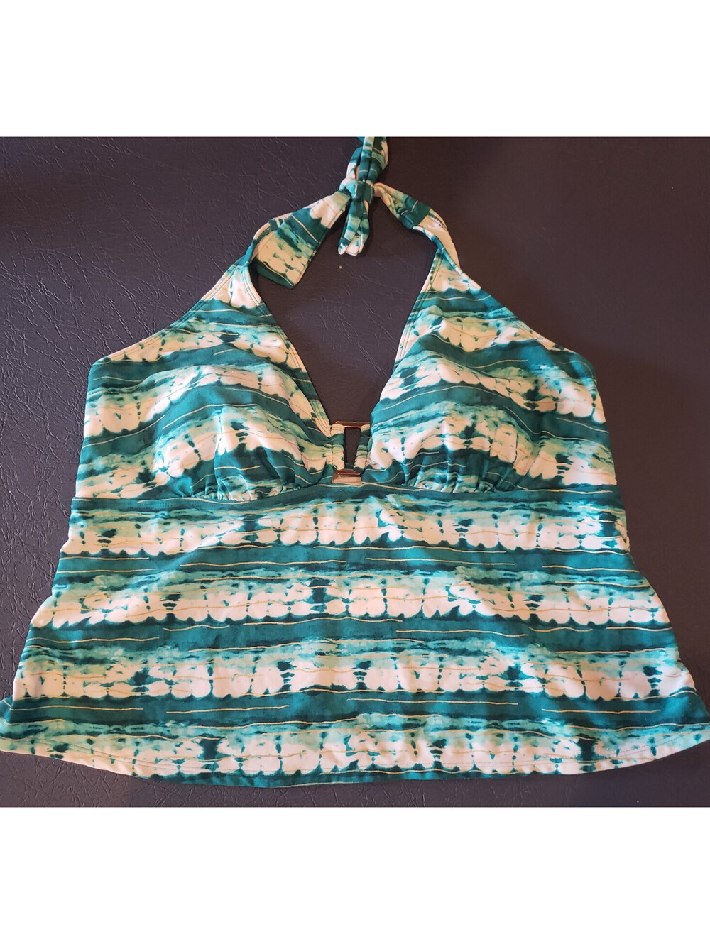Faded Glory 2X Tankini Swim Top Teal Tie Dye Gold Accent Molded Cups Plus